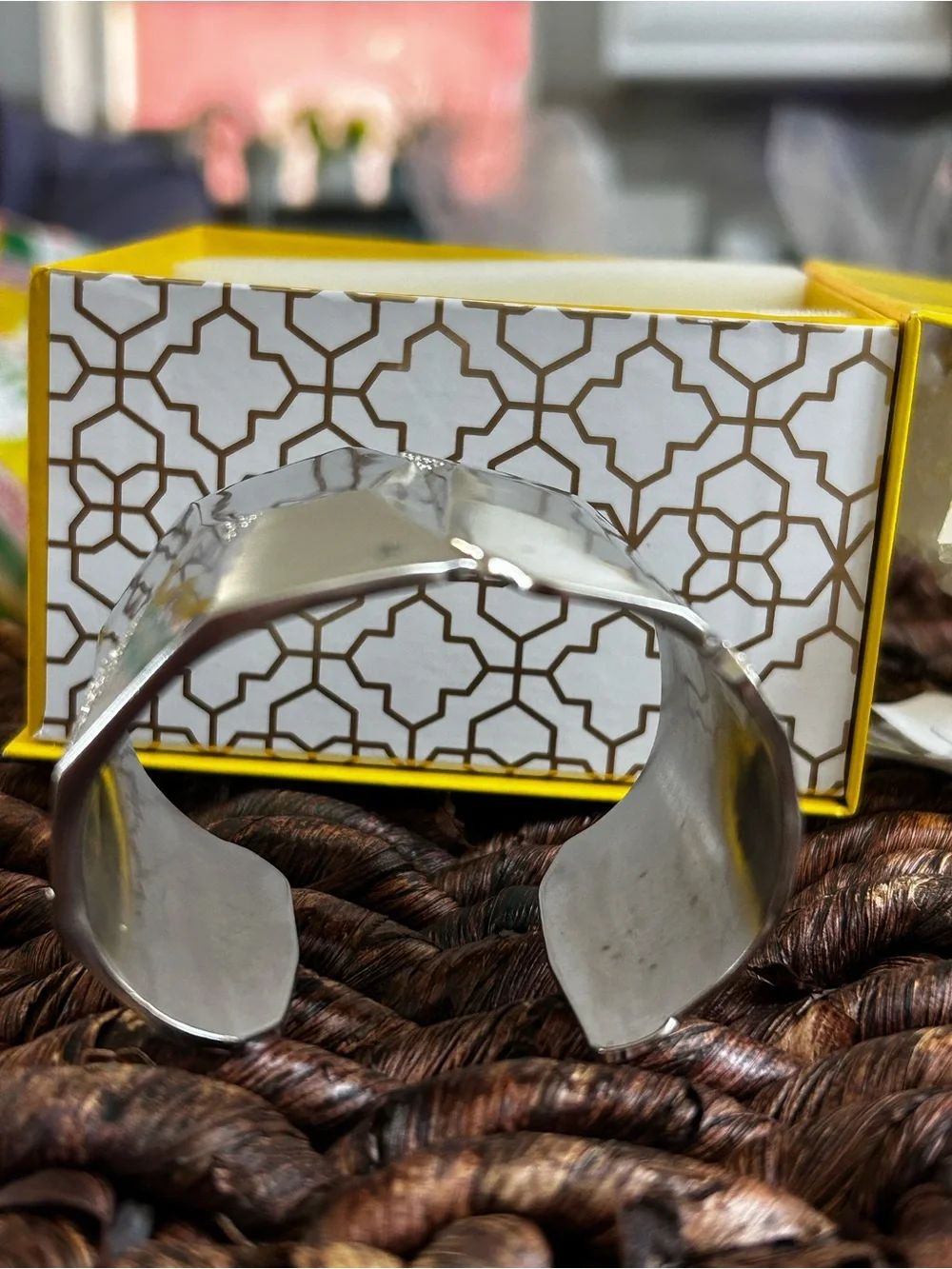 Kendra Scott “Onyx” geometric faceted silver cuff inlaid with cubic zirconia